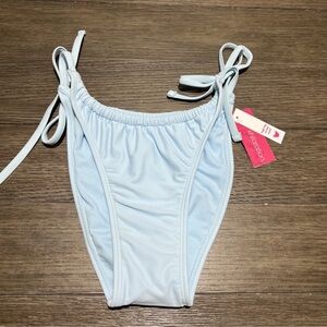 String Bikini High Leg Swimsuit Scoop Waist Swim Bottoms Blue Large 8-10 NWT